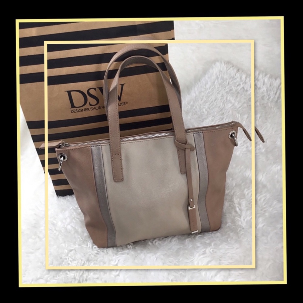 DAVID JONES WOMENS TWO TONED TAN HANDBAG
